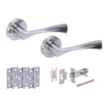 Click Here To Enlarge This Photo Of H2844SCP - Hunta 'Zena' Satin Chrome Privacy Premium Latch Doorpack with 3" Ball Bearing Hinges &lpar;57mm Backset&rpar;