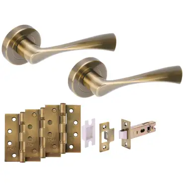 Click Here To Enlarge This Photo Of H6151ABR - Hunta 'Zena' Antique Brass Passage Premium Latch Doorpack with 4" Fire Door Ball Bearing Hinges &lpar;57mm Backset&rpar;