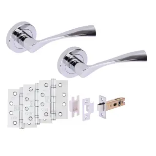 H6151PCP - Hunta 'Zena' Polished Chrome Passage Premium Latch Doorpack with 4" Fire Door Ball Bearing Hinges &lpar;57mm Backset&rpar;