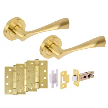 Click Here To Enlarge This Photo Of H6151SB - Hunta 'Zena' Satin Brass Passage Premium Latch Doorpack with 4" Fire Door Ball Bearing Hinges &lpar;57mm Backset&rpar;