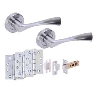 H6151SCP - Hunta 'Zena' Satin Chrome Passage Premium Latch Doorpack with 4" Fire Door Ball Bearing Hinges &lpar;57mm Backset&rpar;