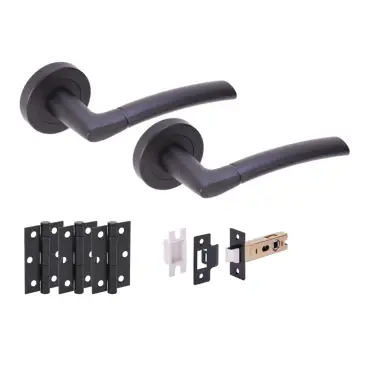 Click Here To Enlarge This Photo Of H2847BM - Hunta 'Nemo' Matt Black Passage Premium Latch Doorpack with 3" Ball Bearing Hinges &lpar;57mm Backset&rpar;