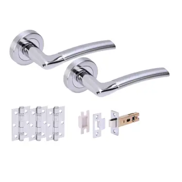 Click Here To Enlarge This Photo Of H2847PCSCP - Hunta 'Nemo' Polished Chrome&sol;Satin Chrome Passage Premium Latch Doorpack with 3" Ball Bearing Hinges &lpar;57mm Backset&rpar;