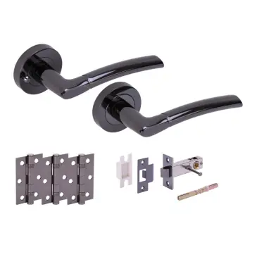 Click Here To Enlarge This Photo Of H2848BNL - Hunta 'Nemo' Black Nickel Privacy Premium Latch Doorpack with 3" Ball Bearing Hinges &lpar;57mm Backset&rpar;