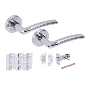 H2848PCSCP - Hunta 'Nemo' Polished Chrome&sol;Satin Chrome Privacy Premium Latch Doorpack with 3" Ball Bearing Hinges &lpar;57mm Backset&rpar;