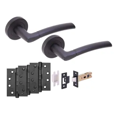 Click Here To Enlarge This Photo Of H6152BM - Hunta 'Nemo' Matt Black Passage Premium Latch Doorpack with 4" Fire Door Ball Bearing Hinges &lpar;57mm Backset&rpar;