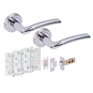 H6152PCSCP - Hunta 'Nemo' Polished Chrome&sol;Satin Chrome Passage Premium Latch Doorpack with 4" Fire Door Ball Bearing Hinges &lpar;57mm Backset&rpar;