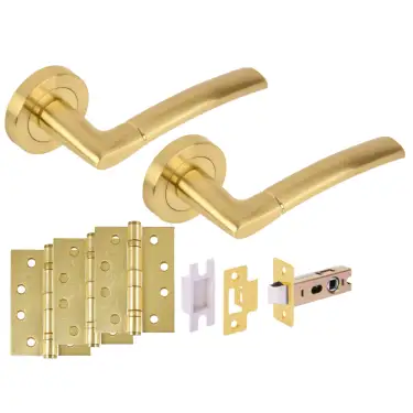 Click Here To Enlarge This Photo Of H6152SB - Hunta 'Nemo' Satin Brass Passage Premium Latch Doorpack with 4" Fire Door Ball Bearing Hinges &lpar;57mm Backset&rpar;