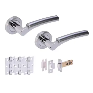Click Here To Enlarge This Photo Of H2839PCSCP - Hunta 'Raida' Polished Chrome&sol;Satin Chrome Passage Premium Latch Doorpack with 3" Ball Bearing Hinges &lpar;57mm Backset&rpar;