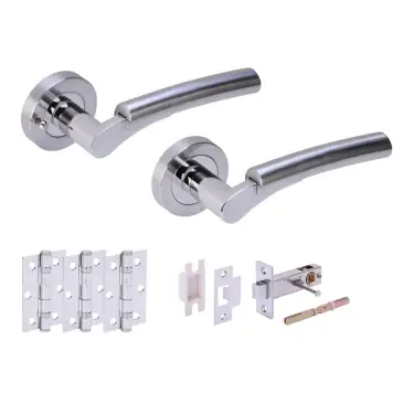 Click Here To Enlarge This Photo Of H2840PCSCP - Hunta 'Raida' Polished Chrome&sol;Satin Chrome Privacy Premium Latch Doorpack with 3" Ball Bearing Hinges &lpar;57mm Backset&rpar;