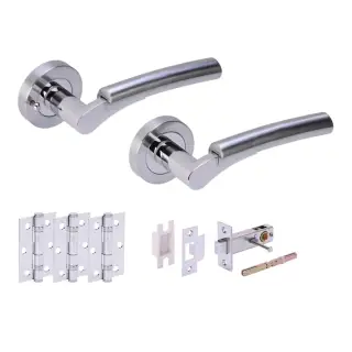 H2840PCSCP - Hunta 'Raida' Polished Chrome&sol;Satin Chrome Privacy Premium Latch Doorpack with 3" Ball Bearing Hinges &lpar;57mm Backset&rpar;
