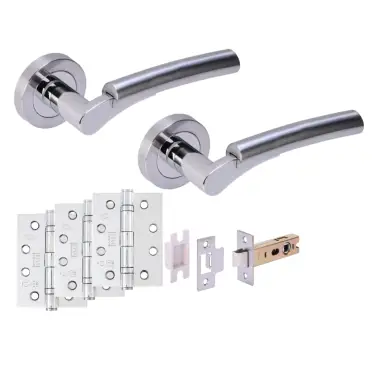 Click Here To Enlarge This Photo Of H6154PCSCP - Hunta 'Raida' Polished Chrome&sol;Satin Chrome Passage Premium Latch Doorpack with 4" Fire Door Ball Bearing Hinges &lpar;57mm Backset&rpar;