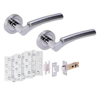 H6154PCSCP - Hunta 'Raida' Polished Chrome&sol;Satin Chrome Passage Premium Latch Doorpack with 4" Fire Door Ball Bearing Hinges &lpar;57mm Backset&rpar;