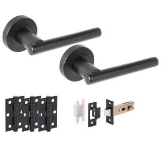H6101BM - Hunta 'Solus' Matt Black Passage Premium Latch Doorpack with 3" Ball Bearing Hinges &lpar;57mm Backset&rpar;