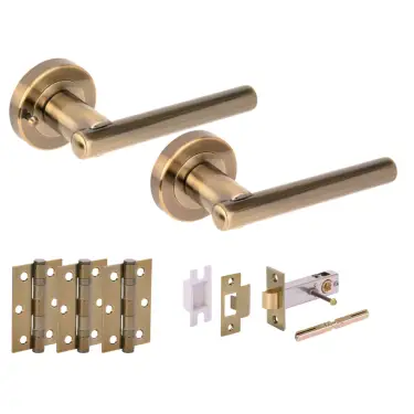 Click Here To Enlarge This Photo Of H6102ABR - Hunta 'Solus' Antique Brass Privacy Premium Latch Doorpack with 3" Ball Bearing Hinges &lpar;57mm Backset&rpar;