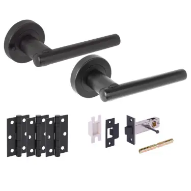 Click Here To Enlarge This Photo Of H6102BM - Hunta 'Solus' Matt Black Privacy Premium Latch Doorpack with 3" Ball Bearing Hinges &lpar;57mm Backset&rpar;