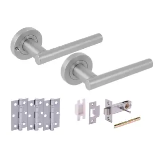 H6102SCP - Hunta 'Solus' Satin Chrome Privacy Premium Latch Doorpack with 3" Ball Bearing Hinges &lpar;57mm Backset&rpar;