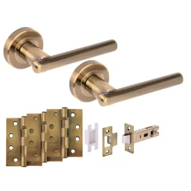 Click Here To Enlarge This Photo Of H6103ABR - Hunta 'Solus' Antique Brass Passage Premium Latch Doorpack with 4" Fire Door Ball Bearing Hinges &lpar;57mm Backset&rpar;