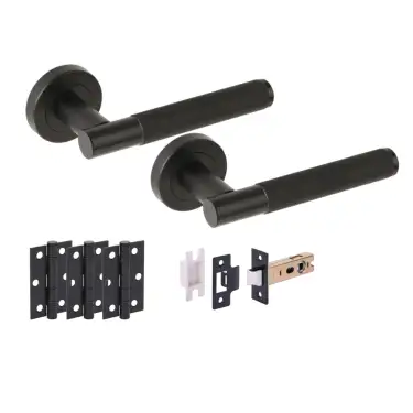 Click Here To Enlarge This Photo Of H2875BM - Hunta 'Evo' Matt Black Passage Premium Latch Doorpack with 3" Ball Bearing Hinges &lpar;57mm Backset&rpar;