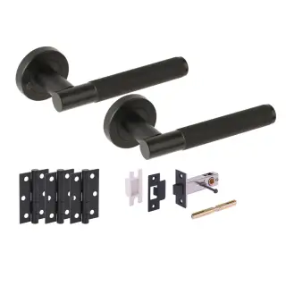 H2876BM - Hunta 'Evo' Matt Black Privacy Premium Latch Doorpack with 3" Ball Bearing Hinges &lpar;57mm Backset&rpar;