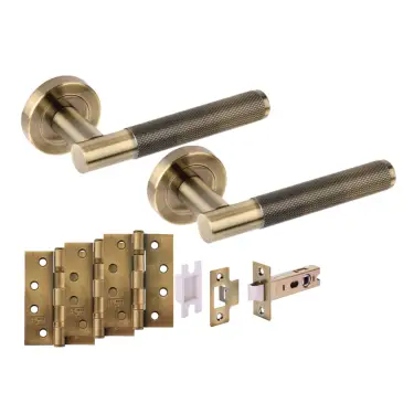 Click Here To Enlarge This Photo Of H6153ABR - Hunta 'Evo' Antique Brass Passage Premium Latch Doorpack with 4" Fire Door Ball Bearing Hinges &lpar;57mm Backset&rpar;