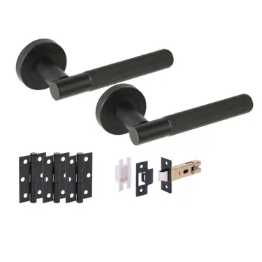 Click Here To Enlarge This Photo Of H6104BM - Hunta 'Vida' Matt Black Passage Premium Latch Doorpack with 3" Ball Bearing Hinges &lpar;57mm Backset&rpar;