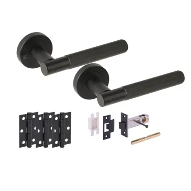 Click Here To Enlarge This Photo Of H6105BM - Hunta 'Vida' Matt Black Privacy Premium Latch Doorpack with 3" Ball Bearing Hinges &lpar;57mm Backset&rpar;