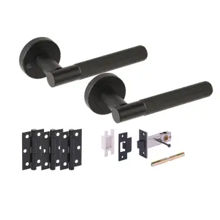 H6105BM - Hunta 'Vida' Matt Black Privacy Premium Latch Doorpack with 3" Ball Bearing Hinges &lpar;57mm Backset&rpar;