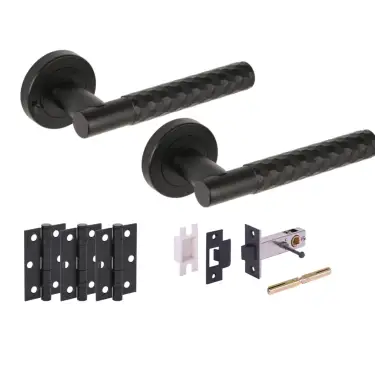 Click Here To Enlarge This Photo Of H6108BM - Hunta 'Roca' Matt Black Privacy Premium Latch Doorpack with 3" Ball Bearing Hinges &lpar;57mm Backset&rpar;