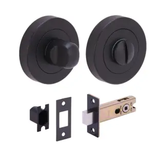 H2953BM - Hunta Matt Black Bathroom Turn & Release Standard Deadbolt Doorpack &lpar;57mm Backset&rpar;