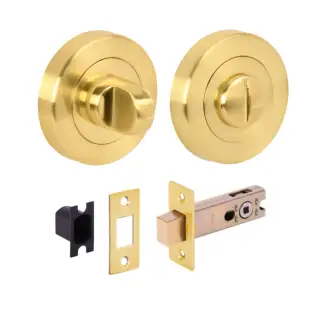 H2953SB - Hunta Satin Brass Bathroom Turn & Release Standard Deadbolt Doorpack &lpar;57mm Backset&rpar;