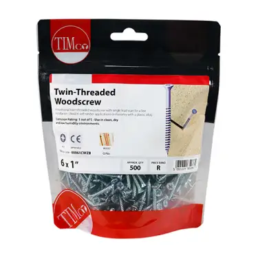 Click Here To Enlarge This Photo Of TIMCO Twin-Threaded Countersunk Silver Woodscrews