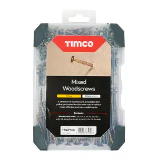 TIMCO Countersunk Gold Woodscrews Mixed Tray - TRAY360