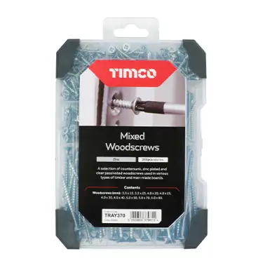 Click Here To Enlarge This Photo Of TIMCO Countersunk Silver Woodscrews Mixed Tray - TRAY370