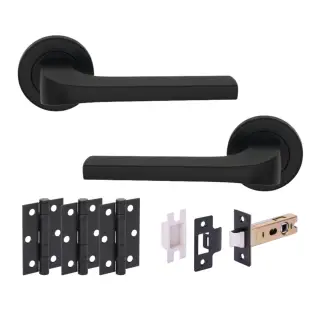 H6113BM - Hunta 'Vento' Matt Black Passage Premium Latch Doorpack with 3" Ball Bearing Hinges &lpar;57mm Backset&rpar;