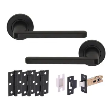 Click Here To Enlarge This Photo Of H6115BM - Hunta 'Elio' Matt Black Passage Premium Latch Doorpack with 3" Ball Bearing Hinges &lpar;57mm Backset&rpar;