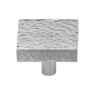 HAM3685 38-SC M&period;Marcus Heritage Brass Cabinet Knob Hammered Square Design 38mm Satin Chrome finish
