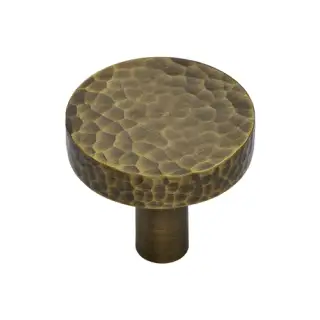 HAM3880 32-AT M&period;Marcus Heritage Brass Hammered Disc Cabinet Knob 32mm Antique Brass finish