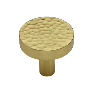 HAM3880 32-PB M&period;Marcus Heritage Brass Hammered Disc Cabinet Knob 32mm Polished Brass finish