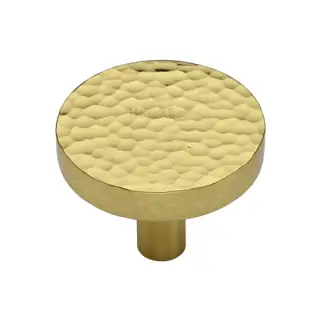 HAM3880 38-PB M&period;Marcus Heritage Brass Hammered Disc Cabinet Knob 38mm Polished Brass finish