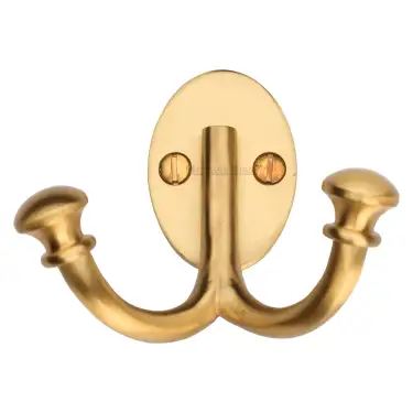 Click Here To Enlarge This Photo Of V1063-SB Heritage Brass Ball Double Robe Hook Satin Brass finish