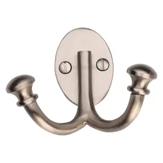 V1063-SN Heritage Brass Ball Double Robe Hook Satin Nickel finish