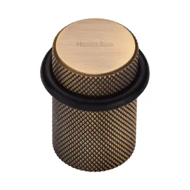 Click Here To Enlarge This Photo Of V1085-AT Heritage Brass Round Door Stop Knurled Antique Brass finish
