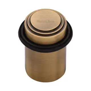 V1086-AT Heritage Brass Round Door Stop Stepped Antique Brass finish
