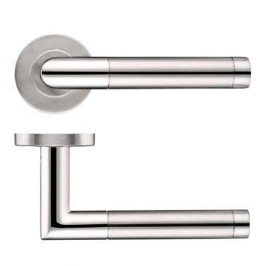 Click Here To Enlarge This Photo Of ZCS2110SSPS - Zoo Hardware 19mm Mitred Lever on Round Rose &lpar;Grade 201&rpar; &lpar;Dual Finish&rpar; Satin Stainless Steel &sol; Polished Stainless Steel