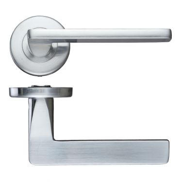 Click Here To Enlarge This Photo Of ZCZ010SC Zoo Hardware Stanza 'Leon' Lever Handles on Round Push on Rose - Satin Chrome &lpar;Contract Range&rpar;