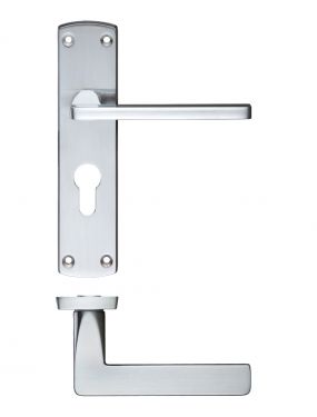 Click Here To Enlarge This Photo Of ZCZ011EPSC Zoo Hardware Stanza 'Leon' Euro Profile Lock Lever Handles &lpar;47&period;5mm c&sol;c&rpar; on Backplate &lpar;170mm x 40mm&rpar; Satin Chrome &lpar;Contract Range&rpar;