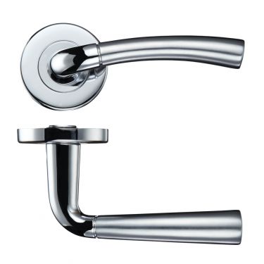 Click Here To Enlarge This Photo Of ZCZ060SCCP Zoo Hardware Stanza 'Girona' Lever Handles on Round Push on Rose - Satin&sol;Polished Chrome &lpar;Contract Range&rpar;