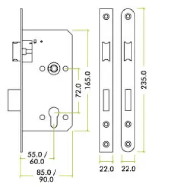 Click Here To Enlarge This Photo Of ZDL7255RSS - Zoo Hardware Din Euro Profile Sashlock - 72mm c&sol;c - Backset 55mm &lpar;Radius&rpar; Satin Stainless Steel