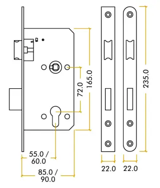 Click Here To Enlarge This Photo Of ZDL7255SS - Zoo Hardware Din Euro Profile Sashlock - 72mm c&sol;c - Backset 55mm &lpar;Square&rpar; Satin Stainless Steel